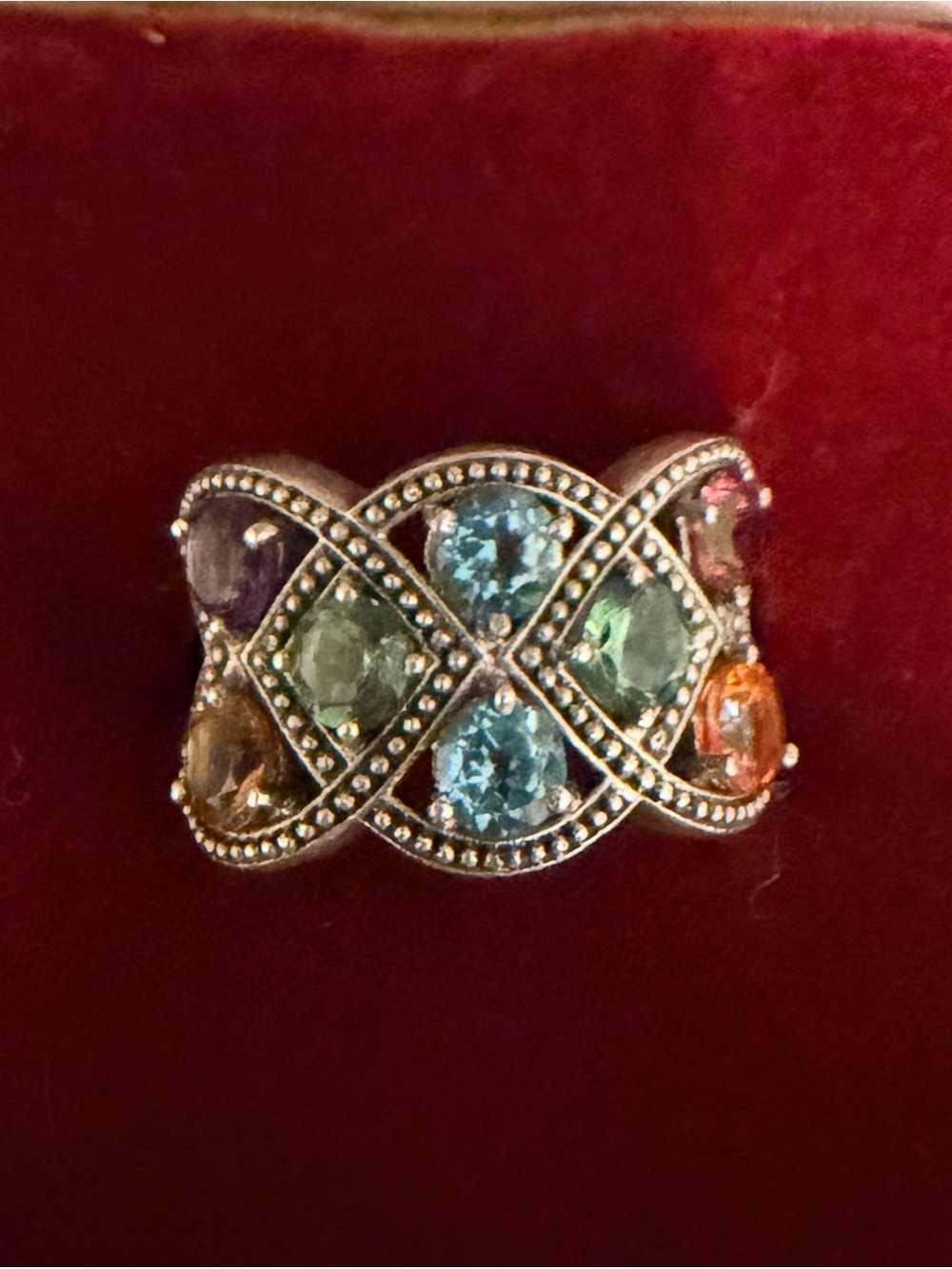 Sterling Silver Multicolor Gemstone Women's Ring